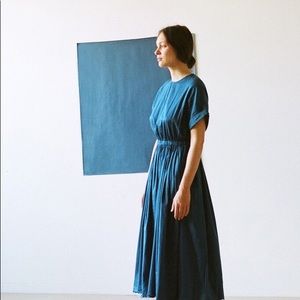 Black Crane Blue Marine Pleats Dress